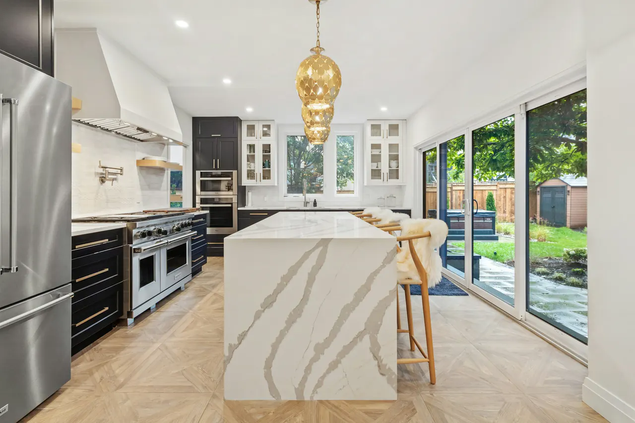 Close detail of a marble kitchen counter surface